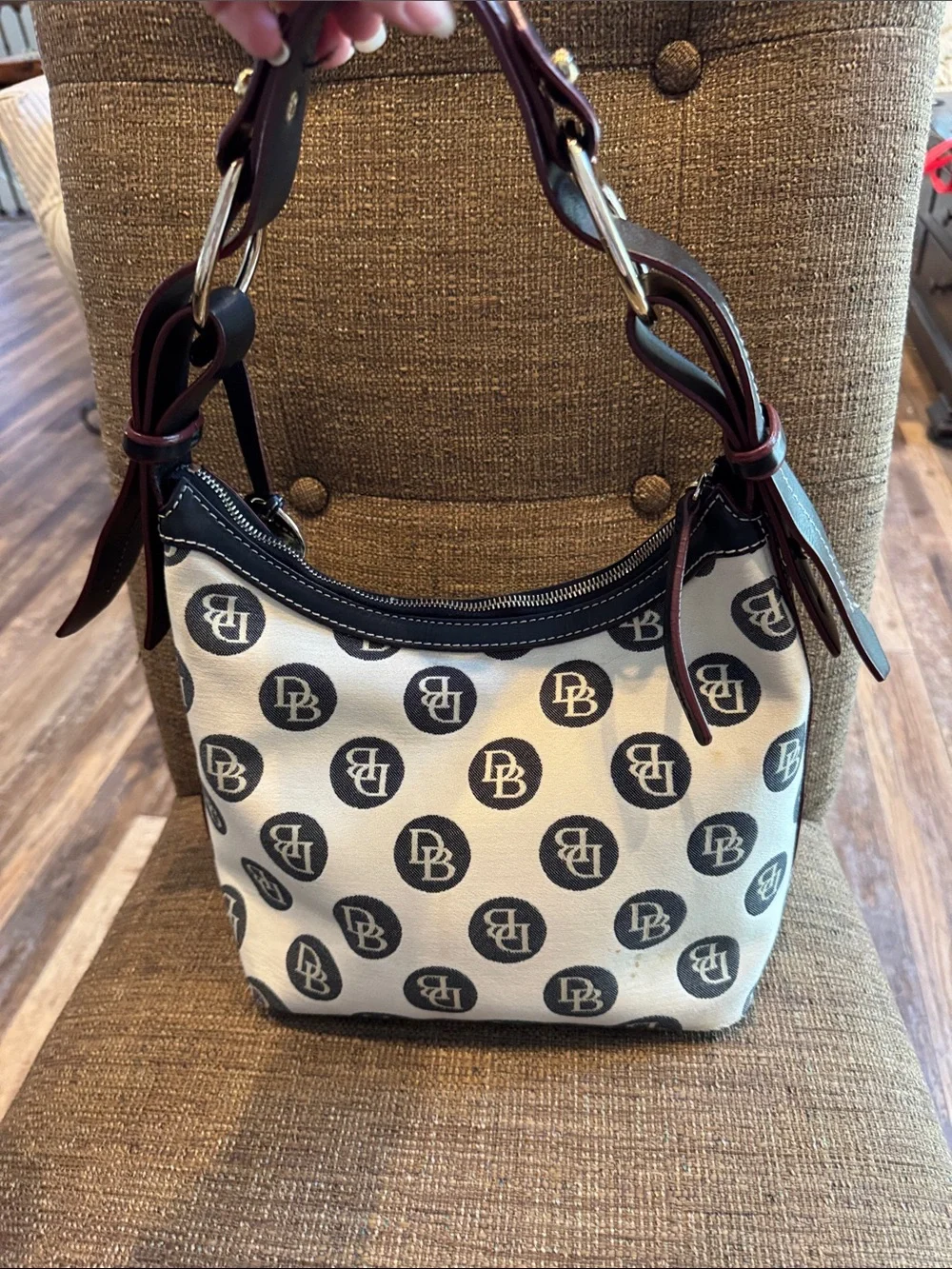 Dooney & Bourke monogram hobo style bag purse with duck charm